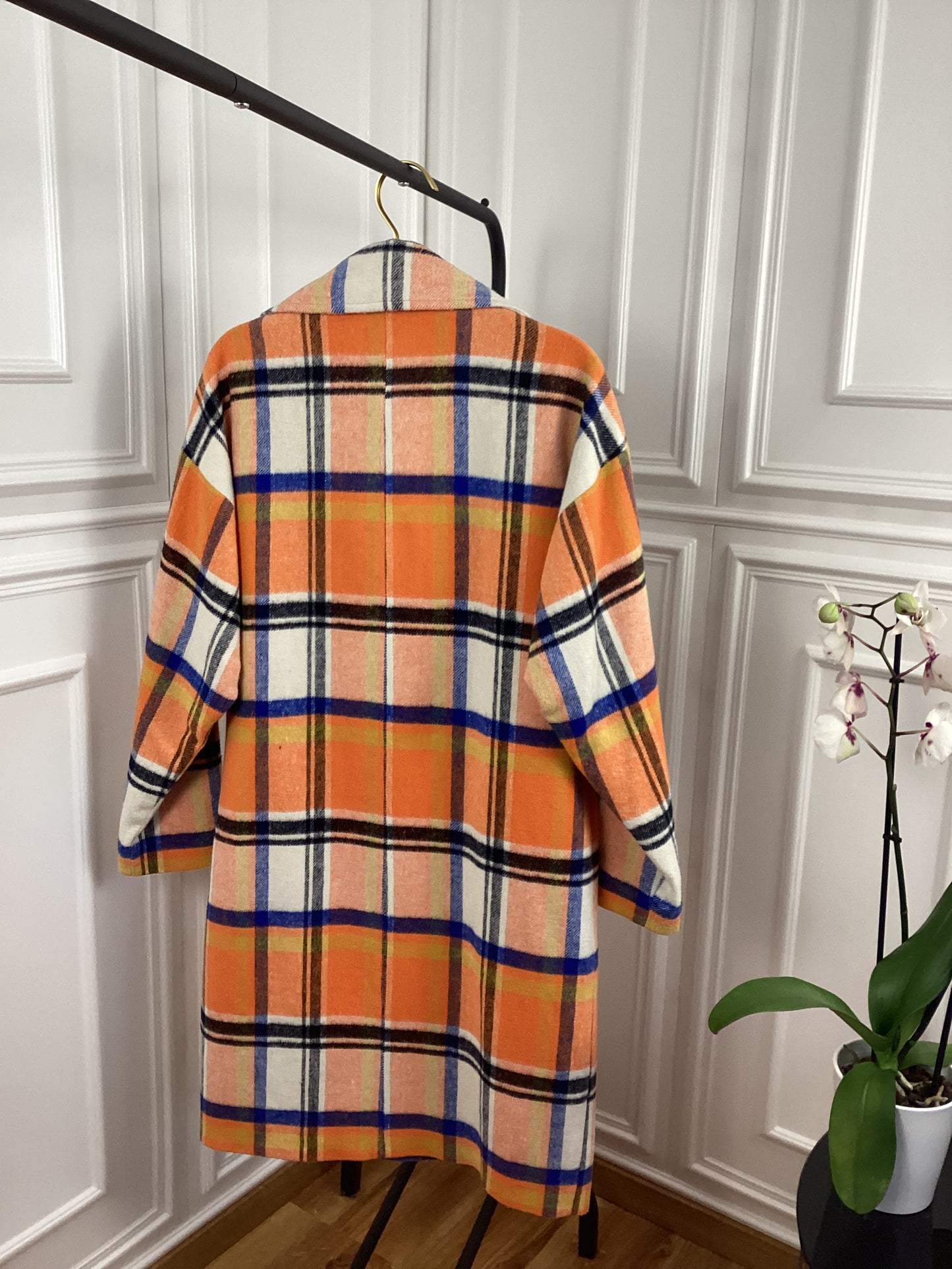 Damen Frühling Mantel in Love orange kariert Kobalt frisch