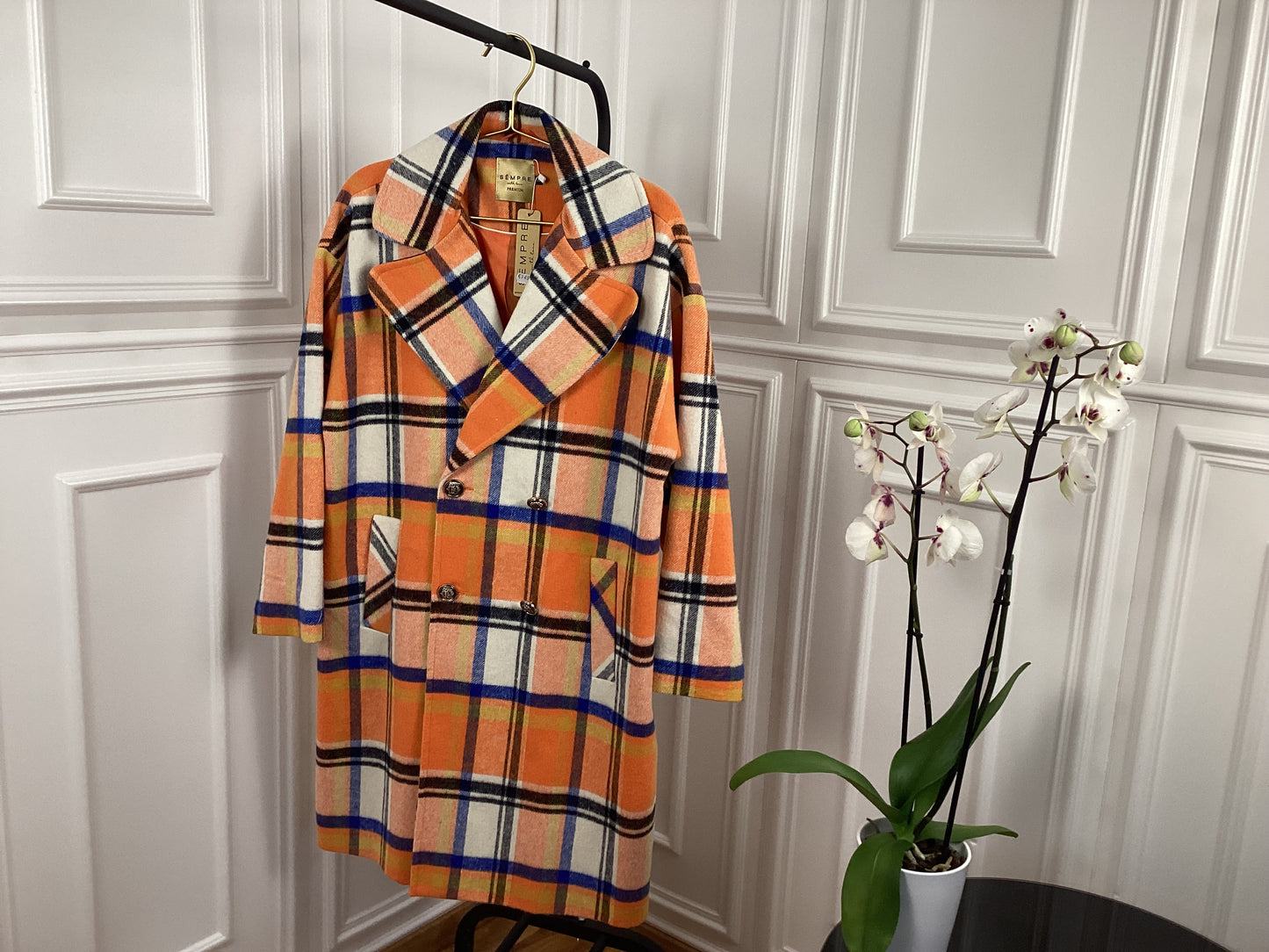 Damen Frühling Mantel in Love orange kariert Kobalt frisch