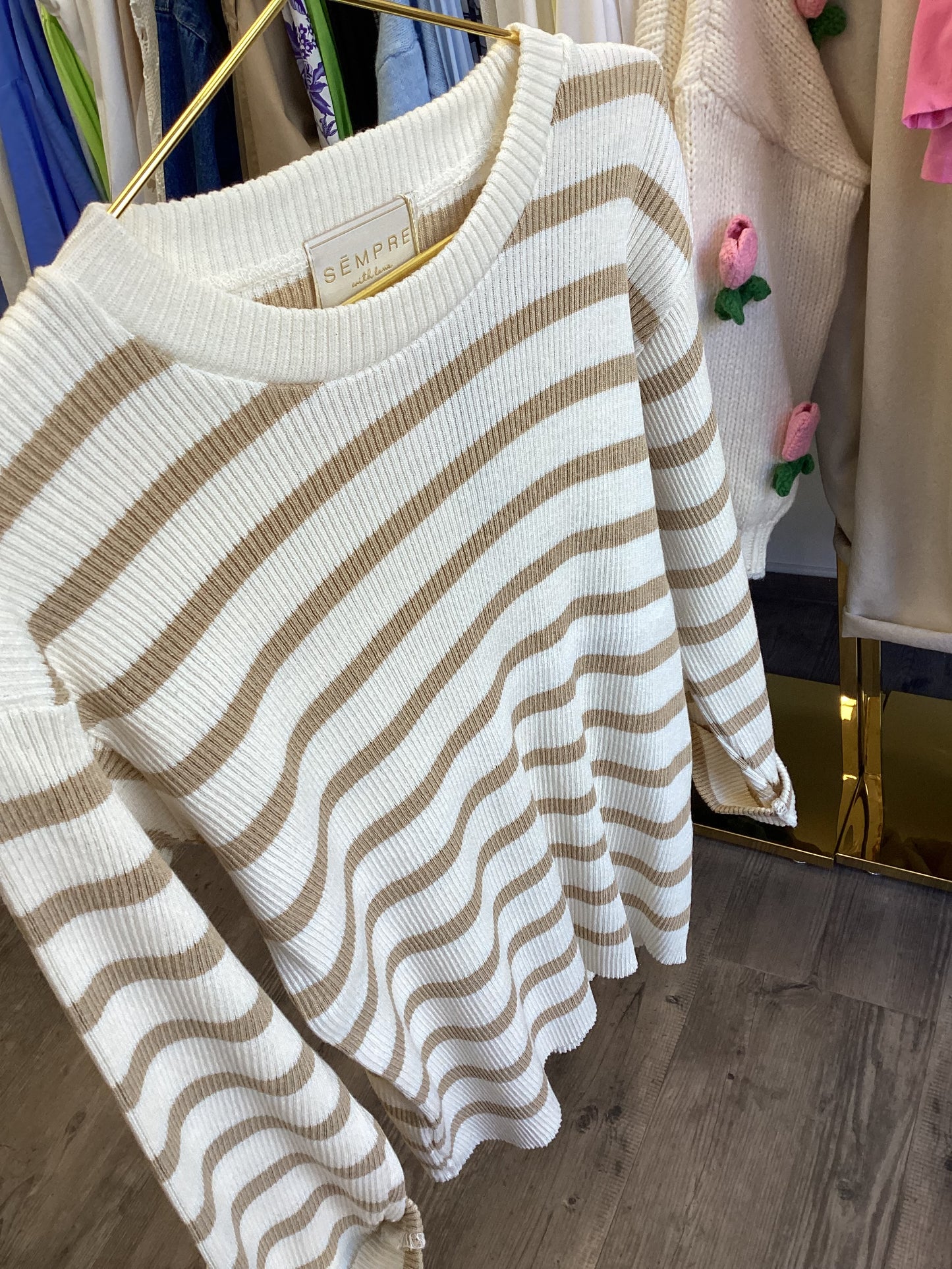 Pullover Sempre Vanille Cappuccino gestreift One Size