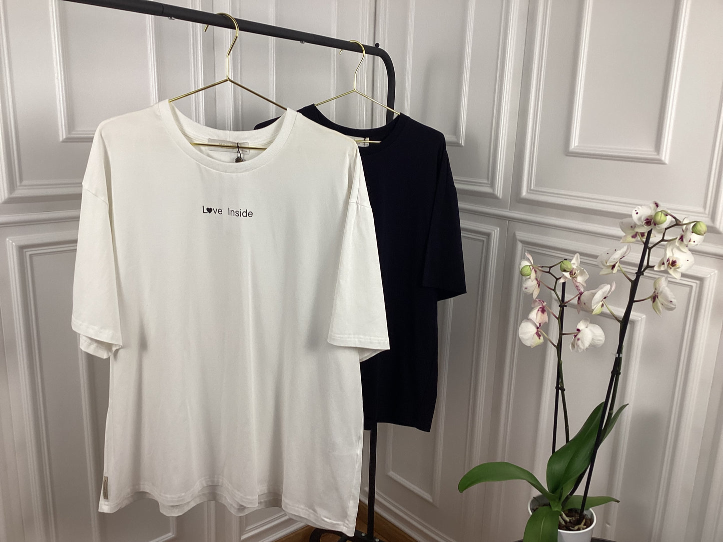 Damen Oversize T-Shirt black white cotton Love Inside