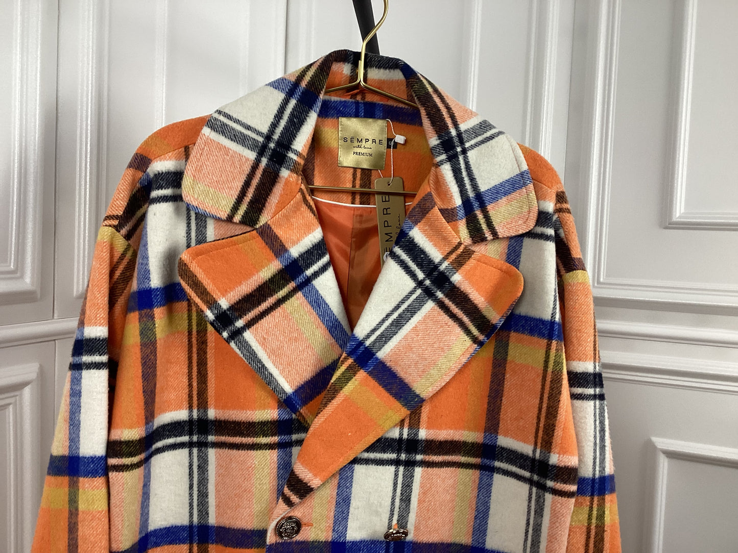 Damen Frühling Mantel in Love orange kariert Kobalt frisch
