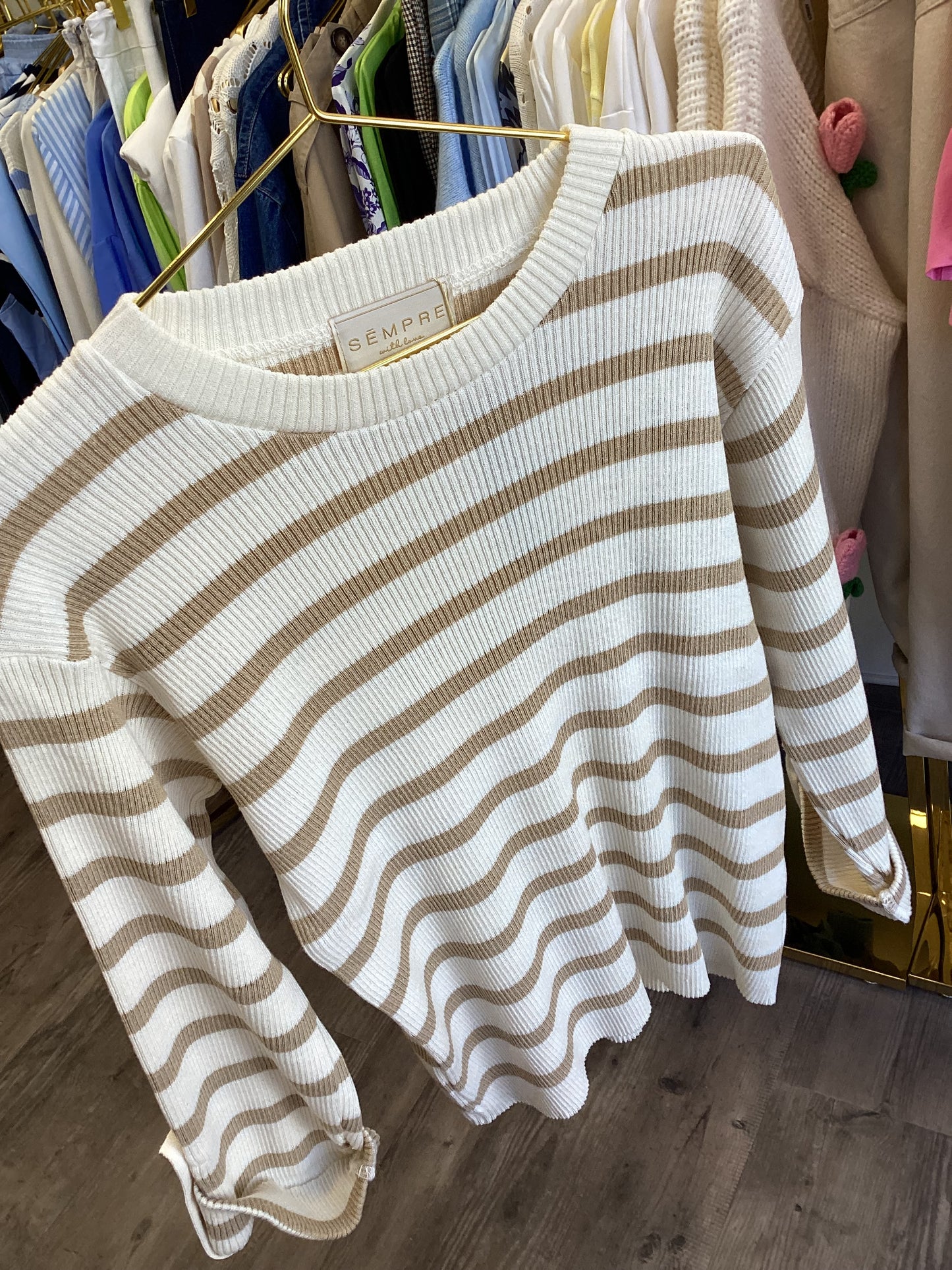 Pullover Sempre Vanille Cappuccino gestreift One Size
