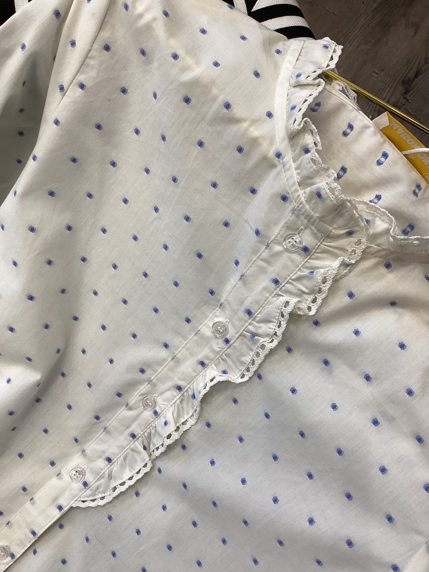 Damen Bluse Hemd mit Rüschen blau weiß 🦋