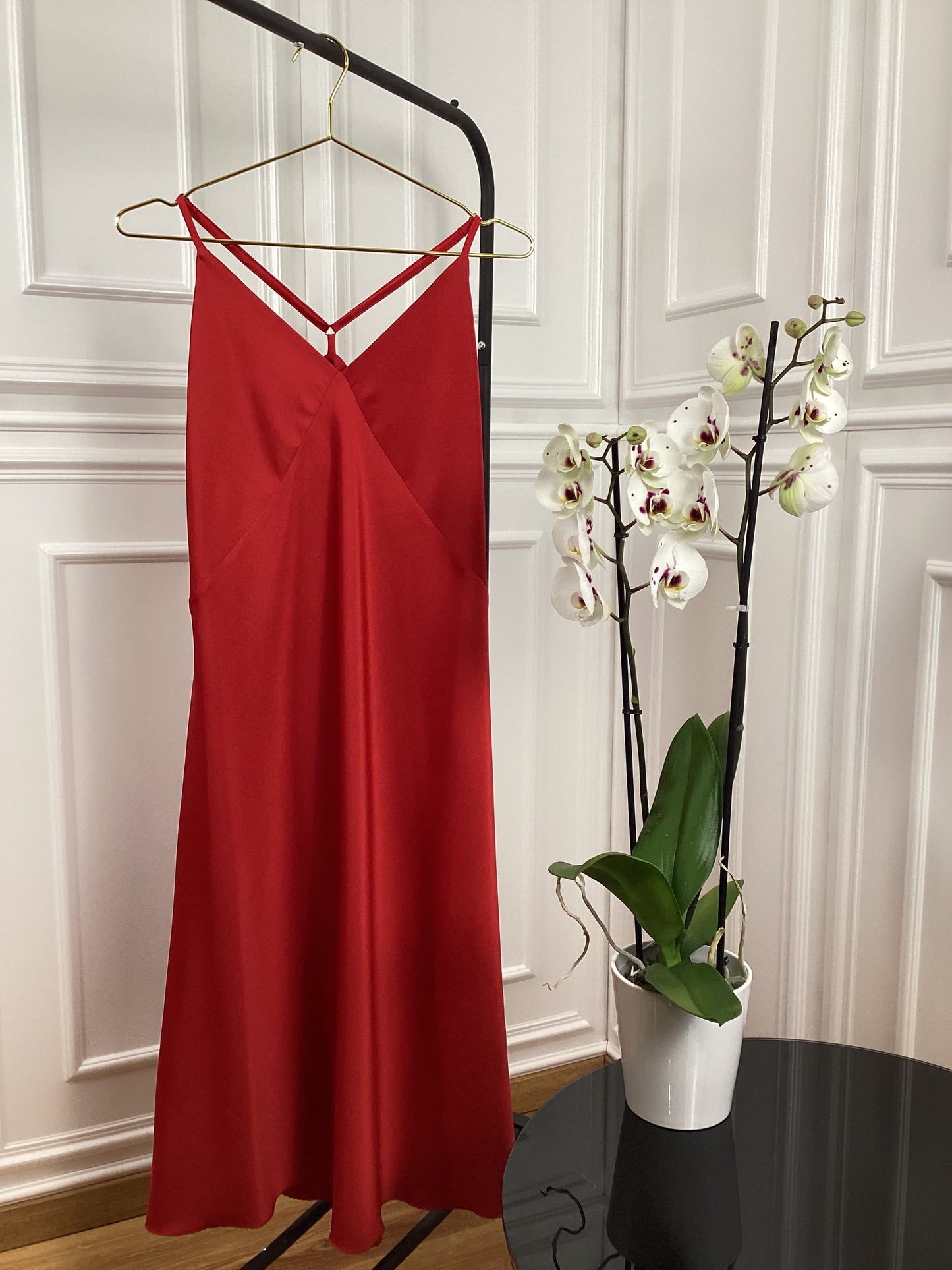 Kleid festlich rot Satin Look Wow