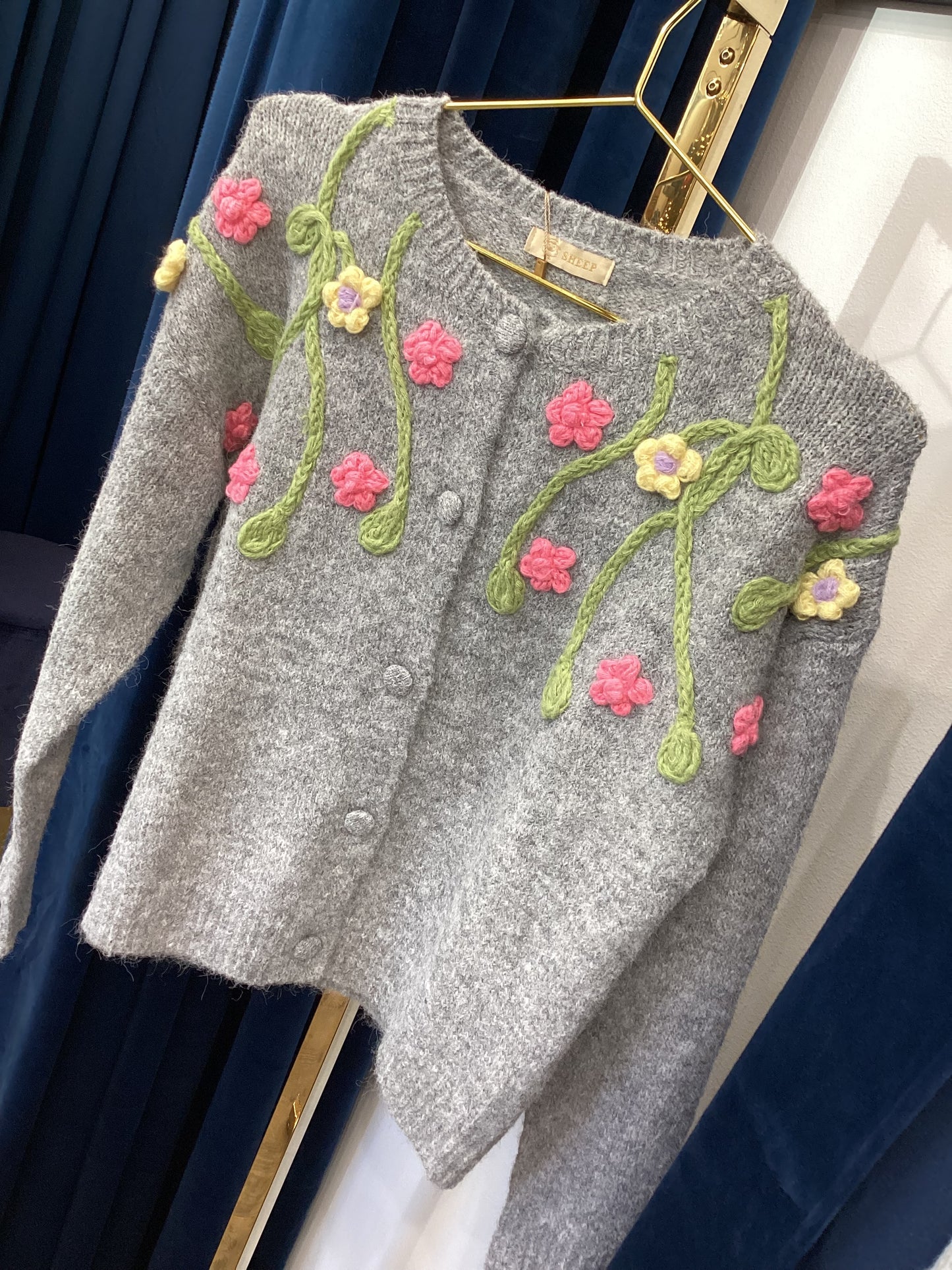 Damen Strickjacke 🌷Flowers in Love One Size grau