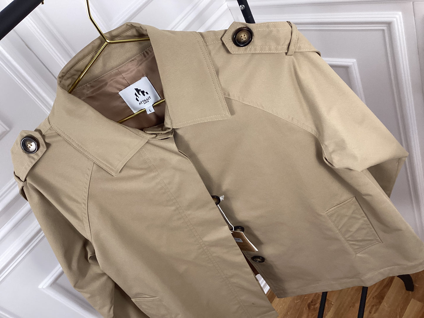 Trenchcoat kurz Jacke beige Frühling Damen Oversize Knöpfe