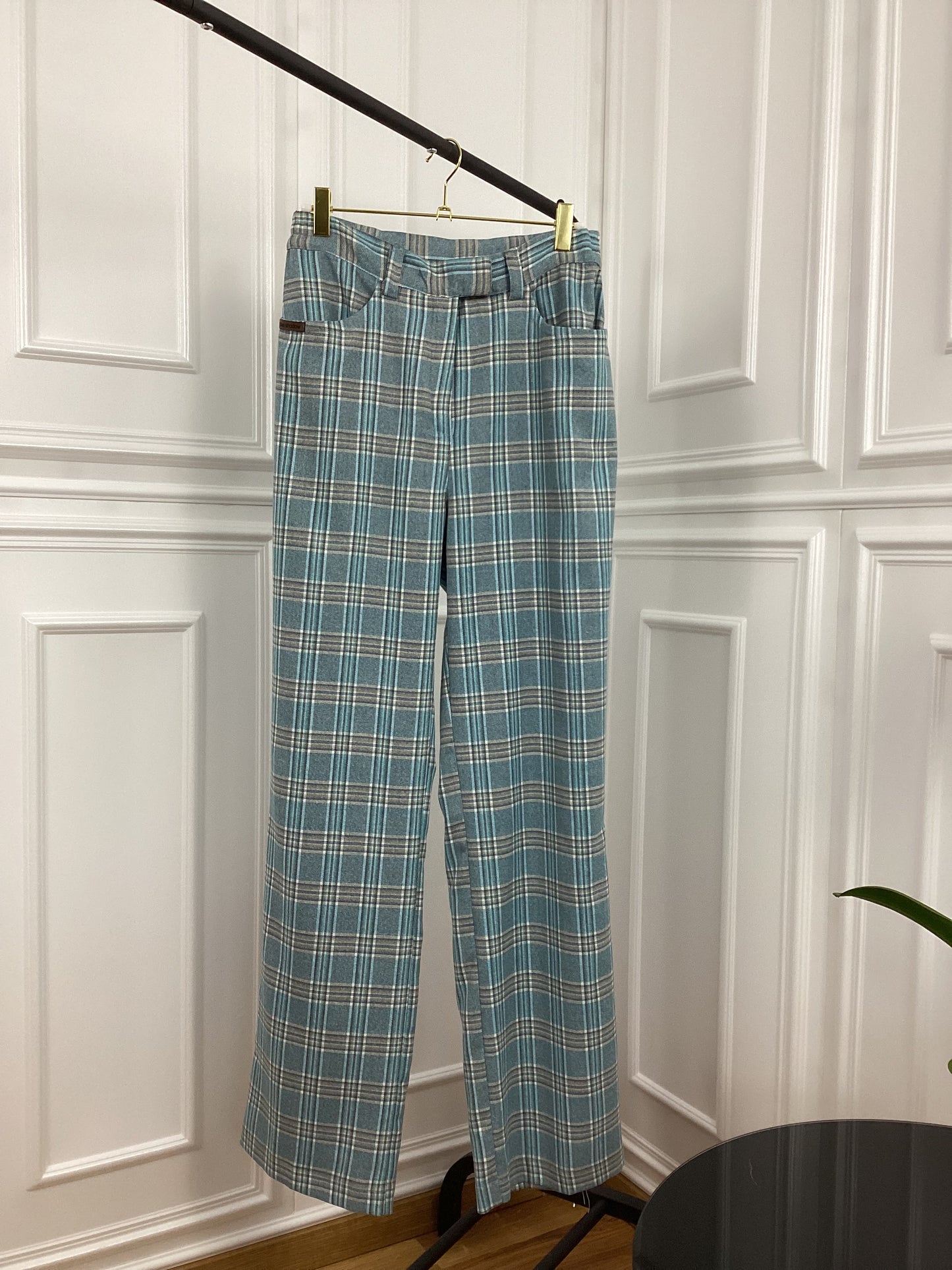 Tolle karierte Hose SkyBlue beige gerade geschnitten