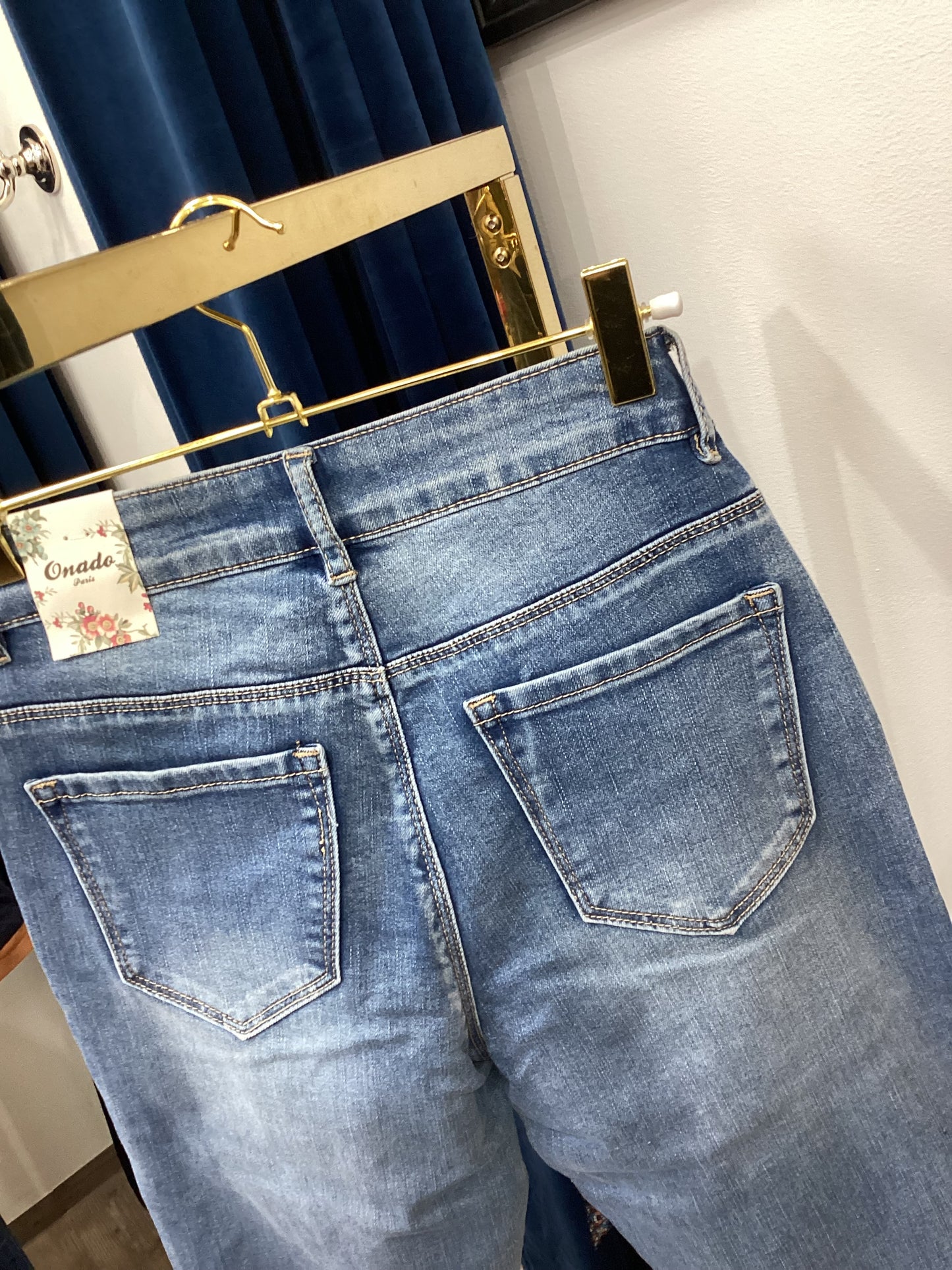 Moderne Jeans 👖 Paisley Tuch Gürtel sky blue