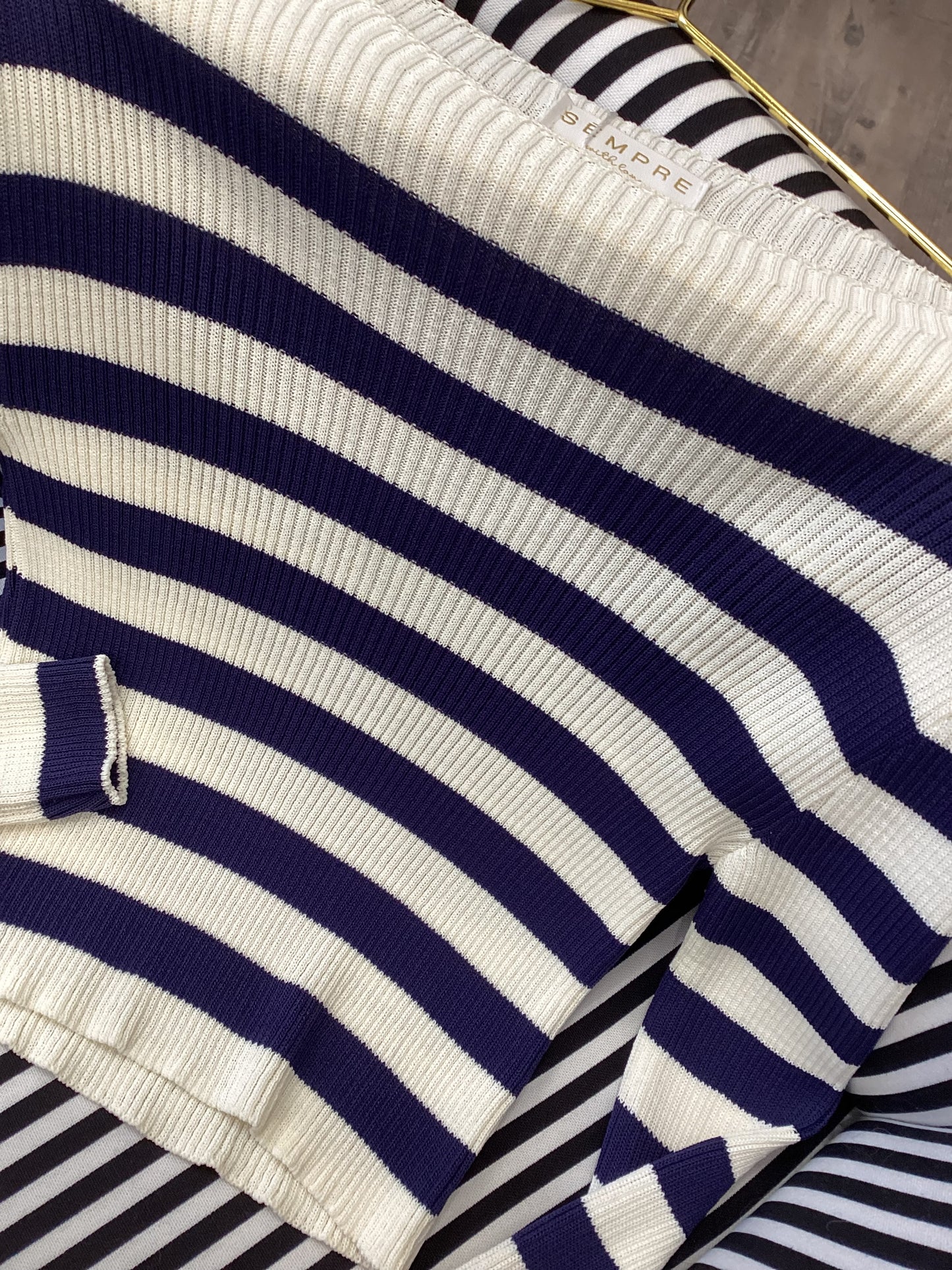 Pullover 💙🩵 Damen gestreift Navy ecru Gr. S/M