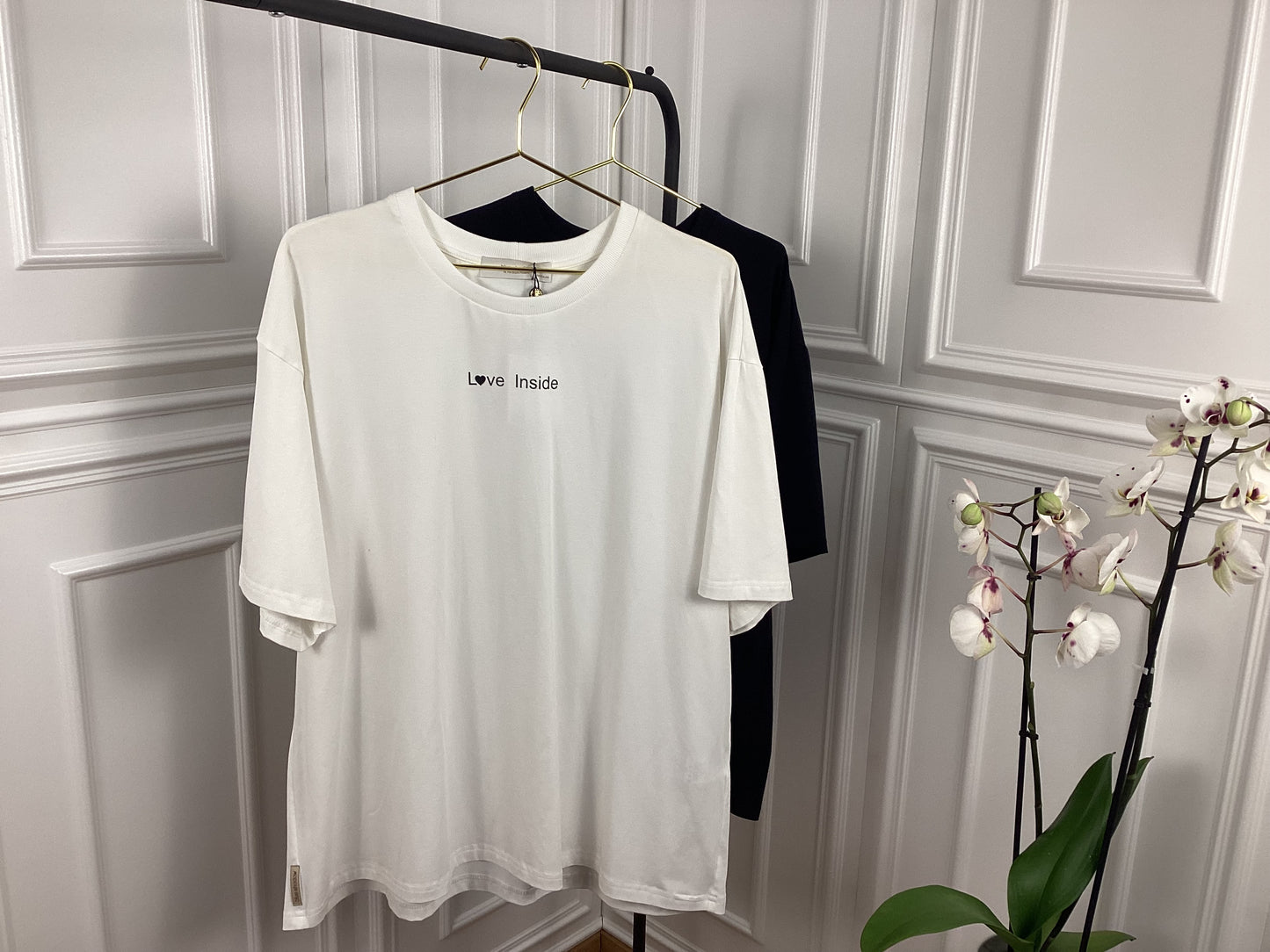 Damen Oversize T-Shirt black white cotton Love Inside