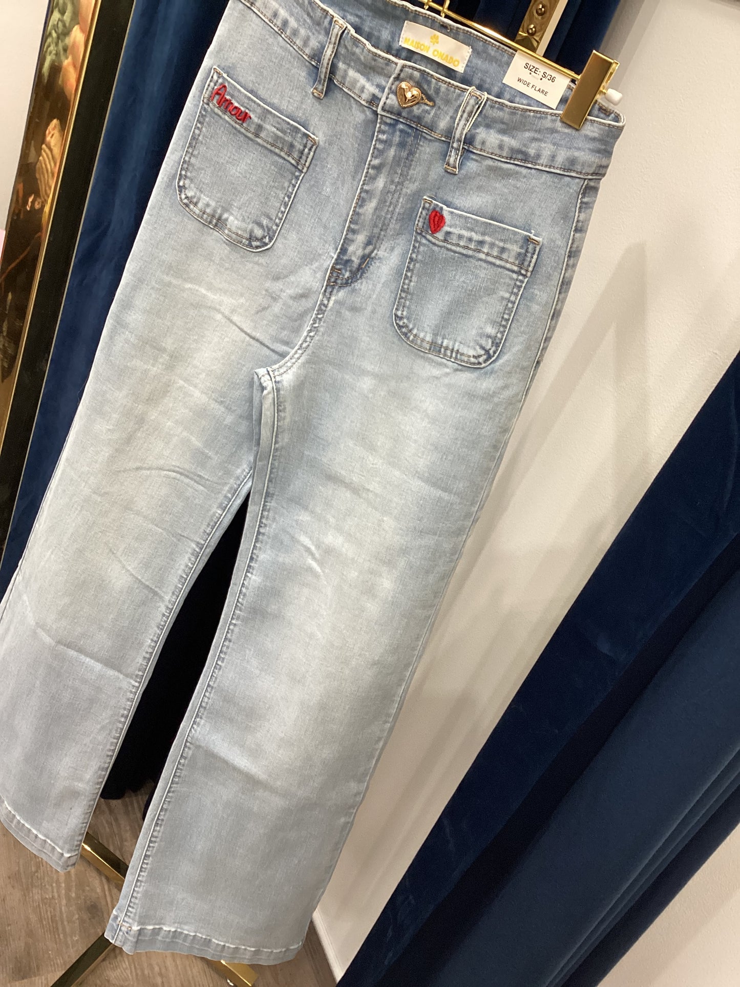 Damen Jeans Love ❤️  Wide Flare amour sky blue