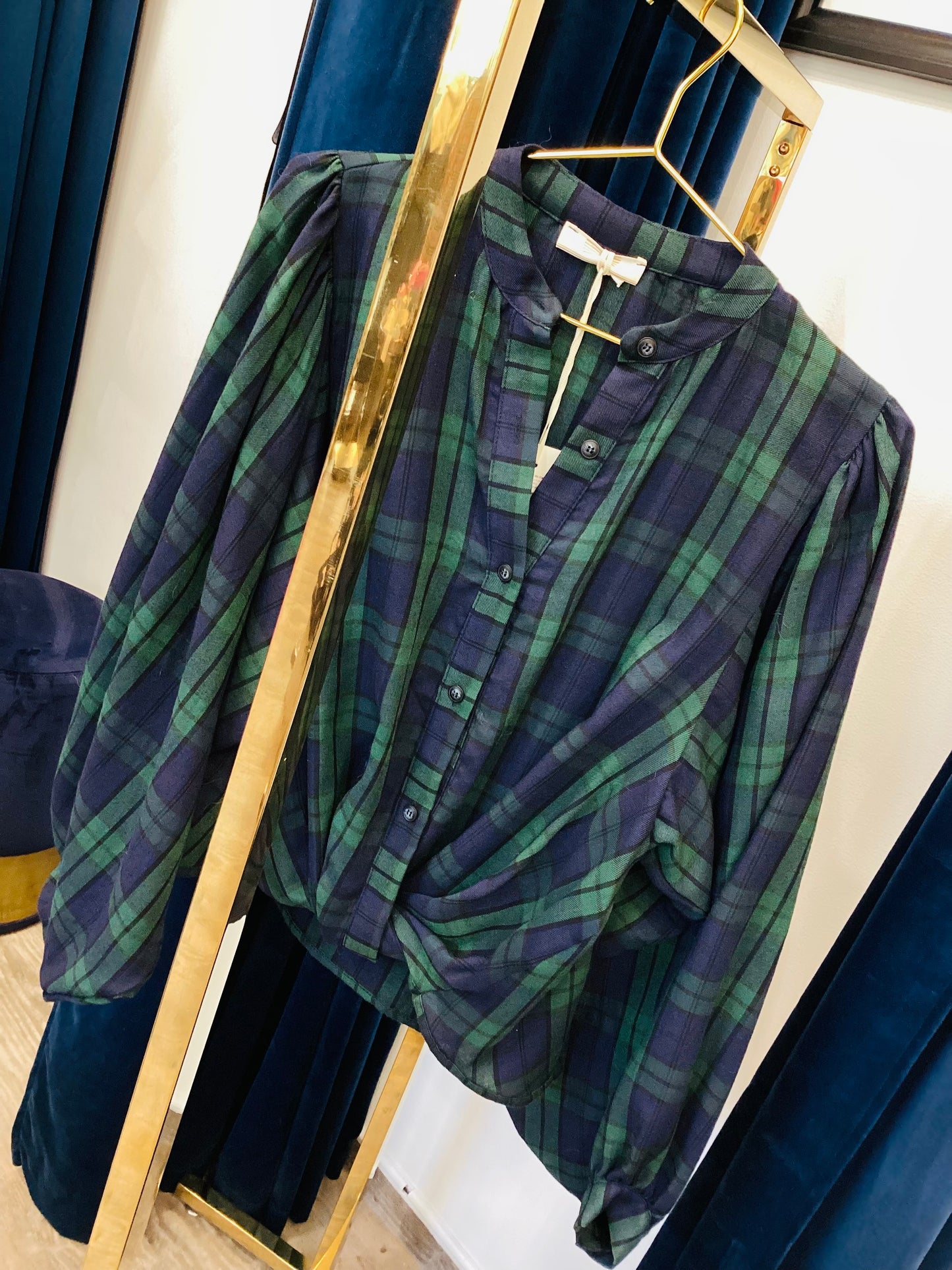 Tartan 🤠 Look Bluse mit Wickel Optik One Size