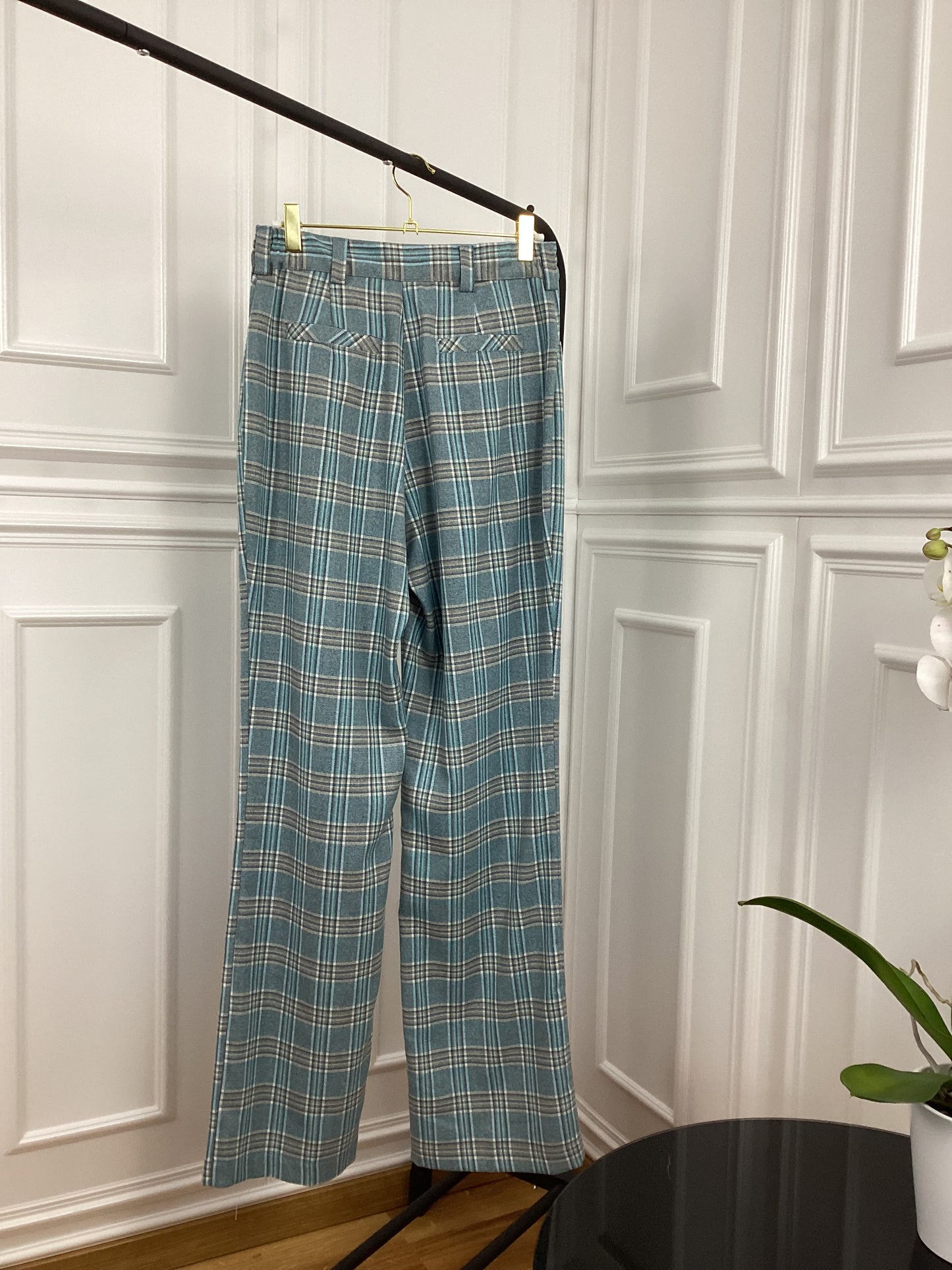 Tolle karierte Hose SkyBlue beige gerade geschnitten