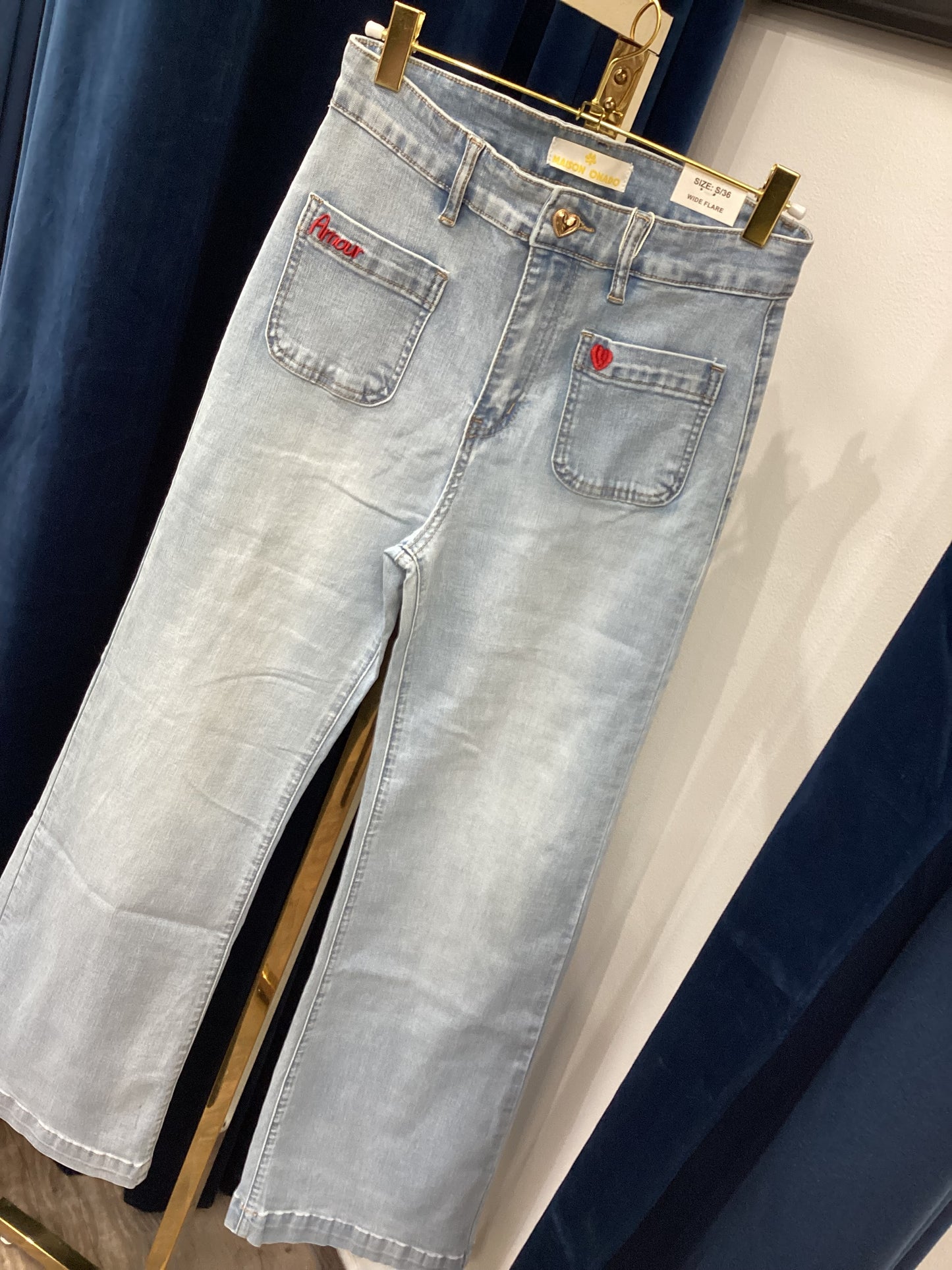 Damen Jeans Love ❤️  Wide Flare amour sky blue