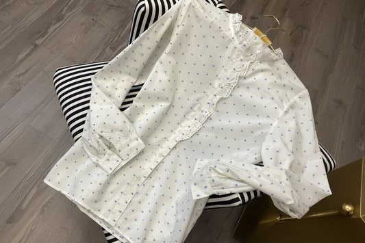 Damen Bluse Hemd mit Rüschen blau weiß 🦋