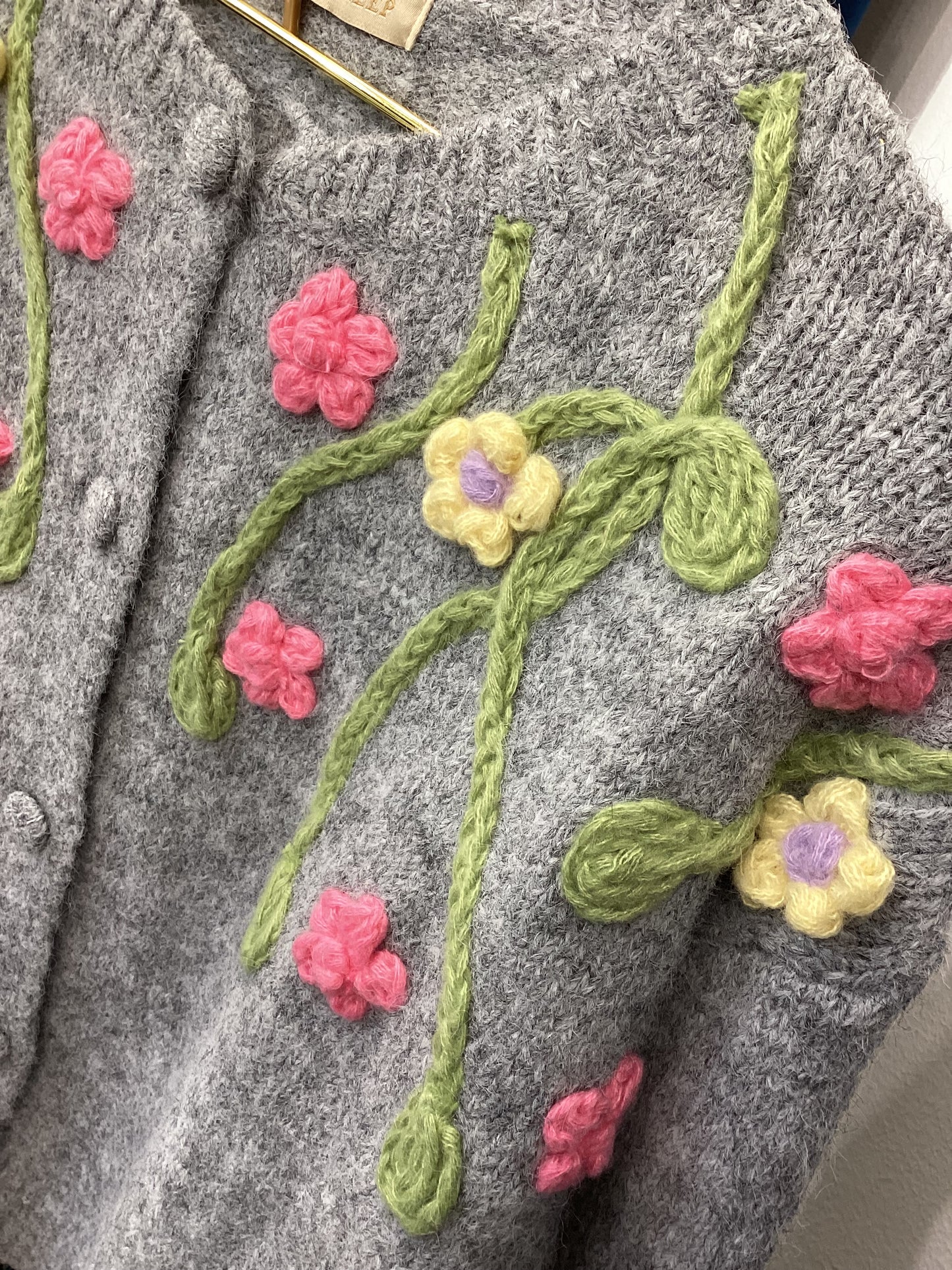 Damen Strickjacke 🌷Flowers in Love One Size grau