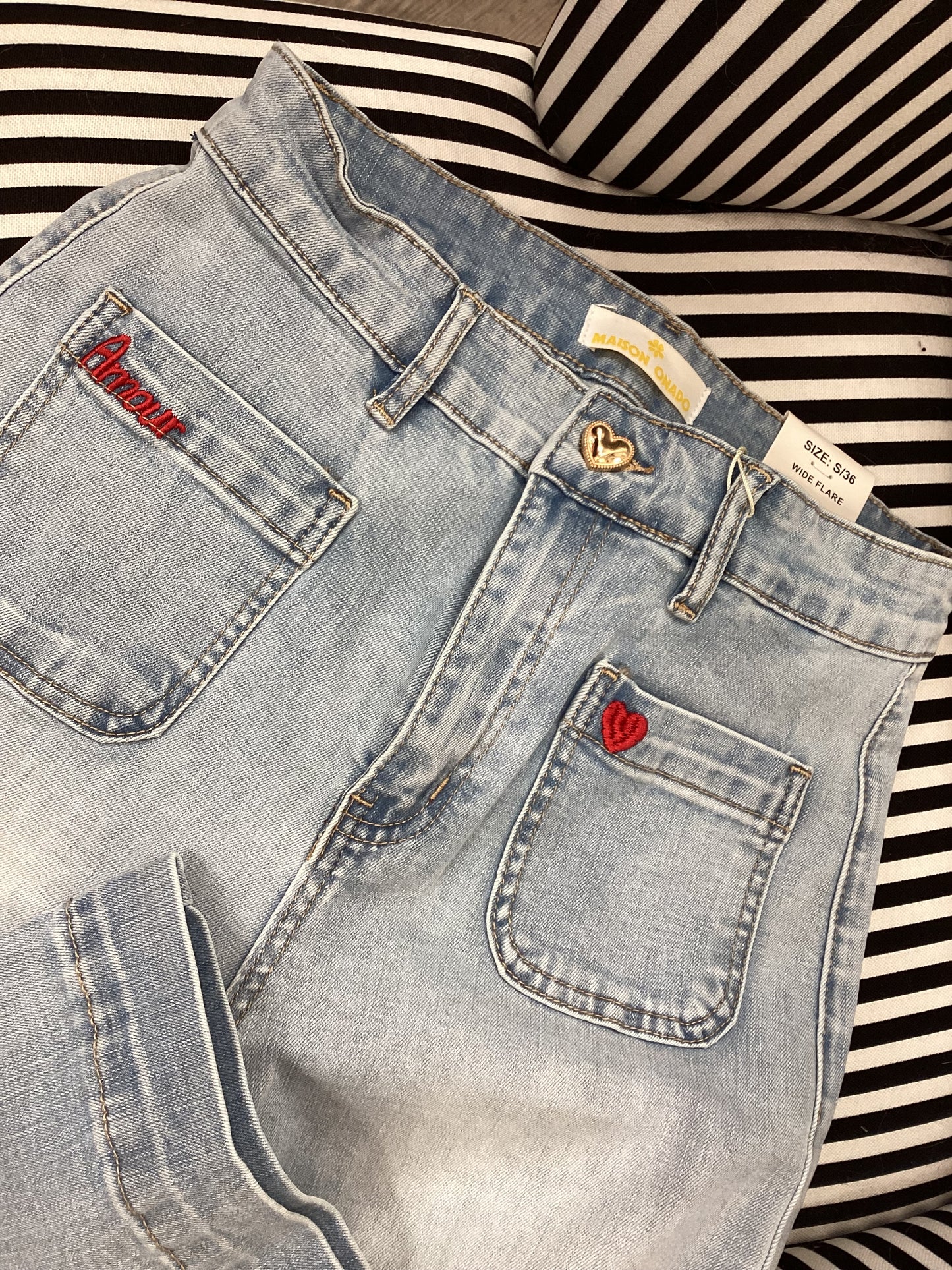 Damen Jeans Love ❤️  Wide Flare amour sky blue