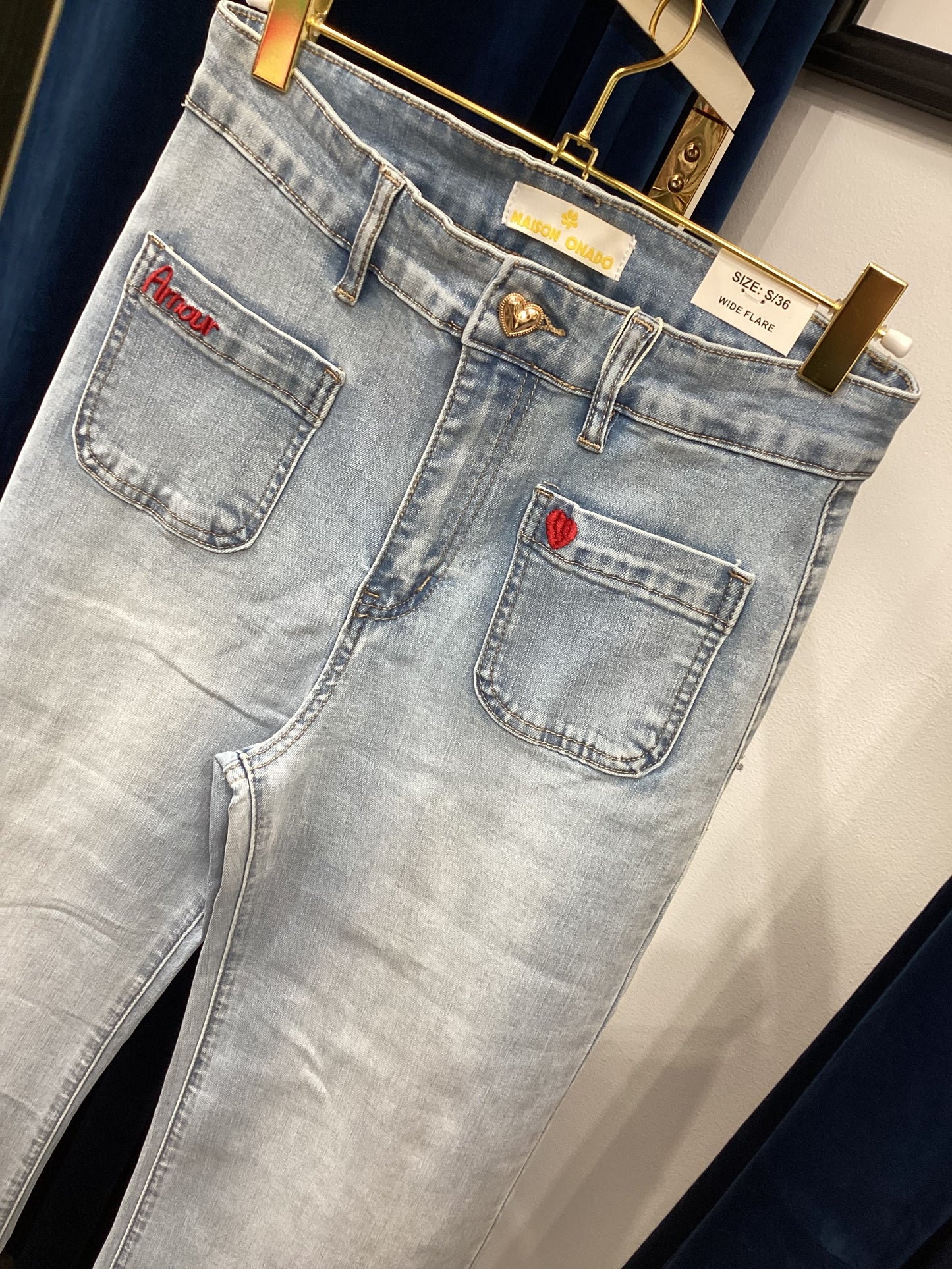 Damen Jeans Love ❤️  Wide Flare amour sky blue