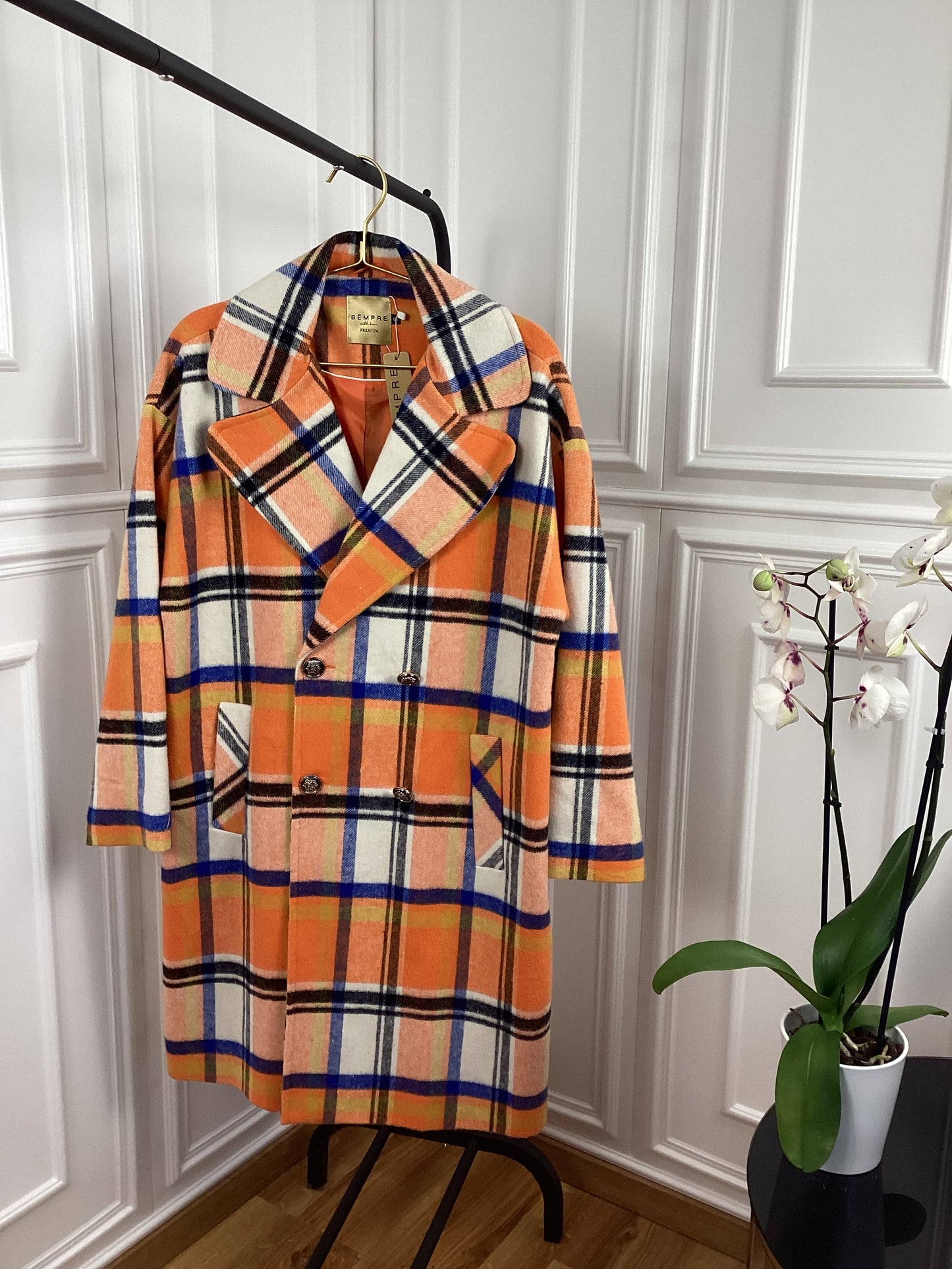 Damen Frühling Mantel in Love orange kariert Kobalt frisch