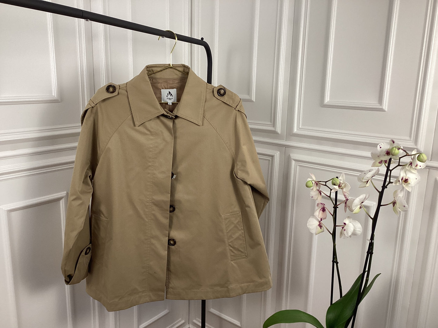 Trenchcoat kurz Jacke beige Frühling Damen Oversize Knöpfe