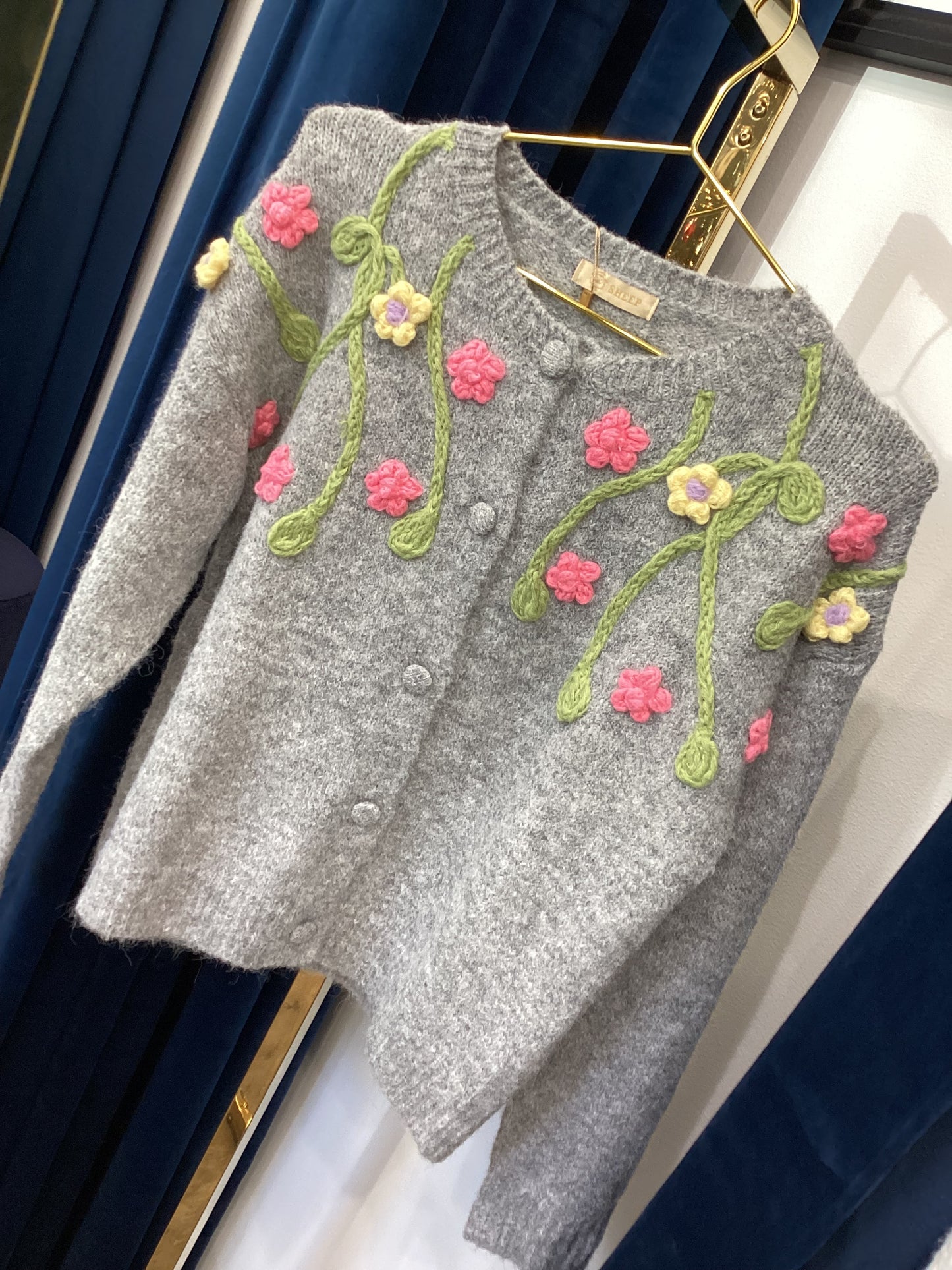 Damen Strickjacke 🌷Flowers in Love One Size grau