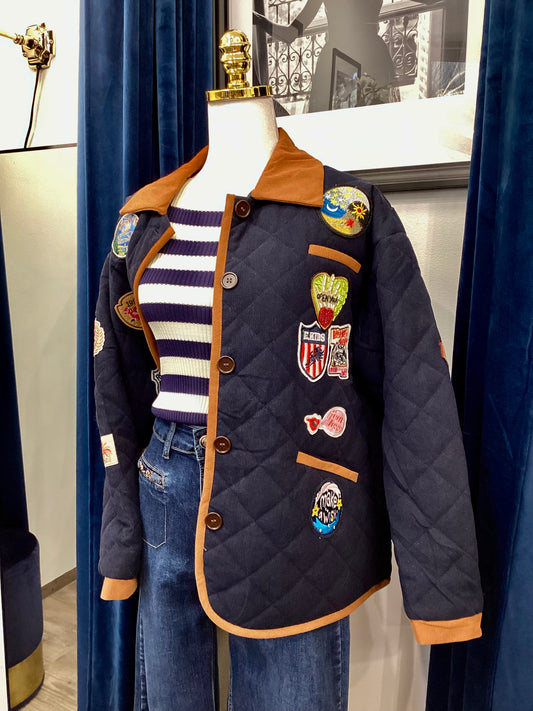 Übergangsjacke ♣️♠️ Jacke Modern Logo Patches Navy