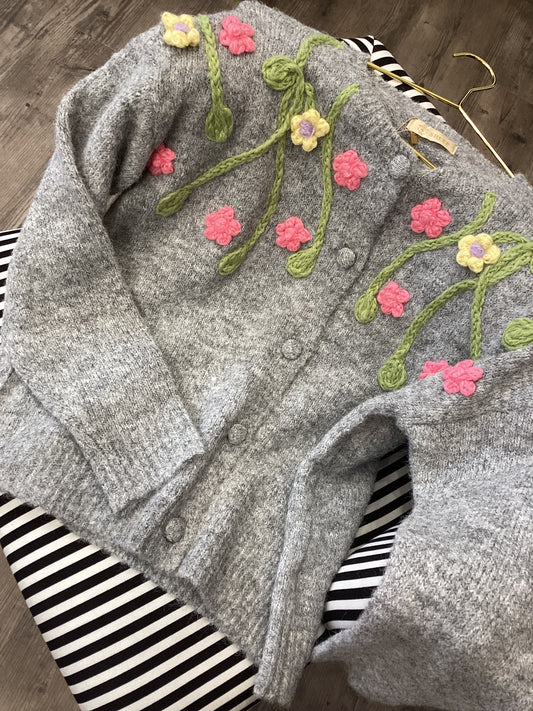 Damen Strickjacke 🌷Flowers in Love One Size grau
