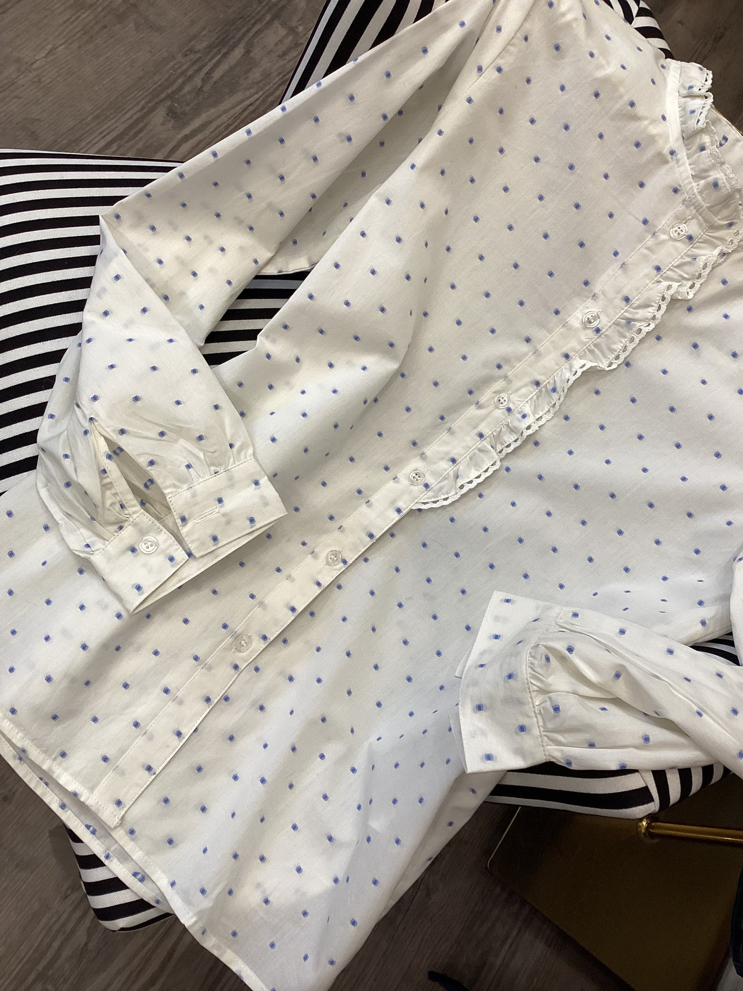 Damen Bluse Hemd mit Rüschen blau weiß 🦋