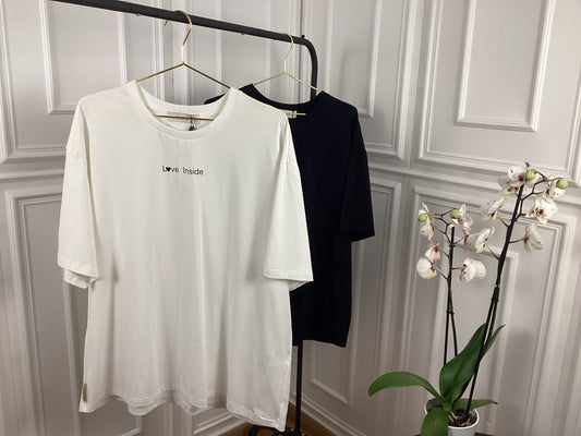 Damen Oversize T-Shirt black white cotton Love Inside