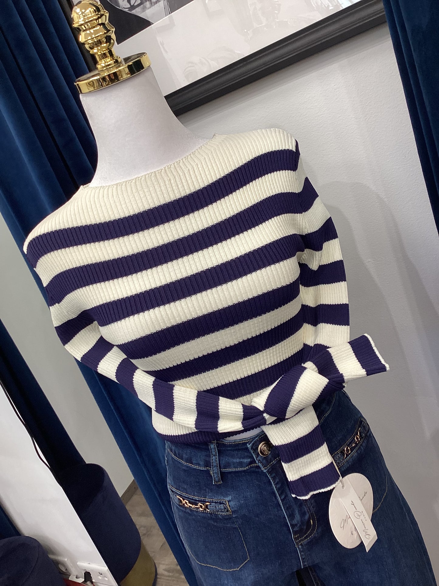 Pullover 💙🩵 Damen gestreift Navy ecru Gr. S/M