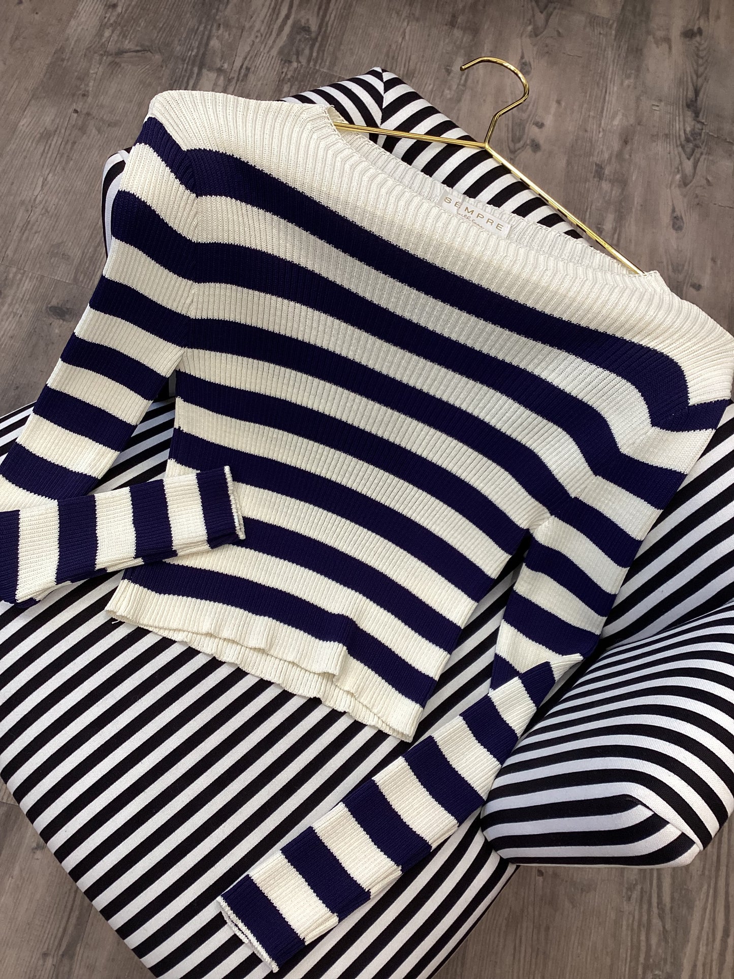 Pullover 💙🩵 Damen gestreift Navy ecru Gr. S/M