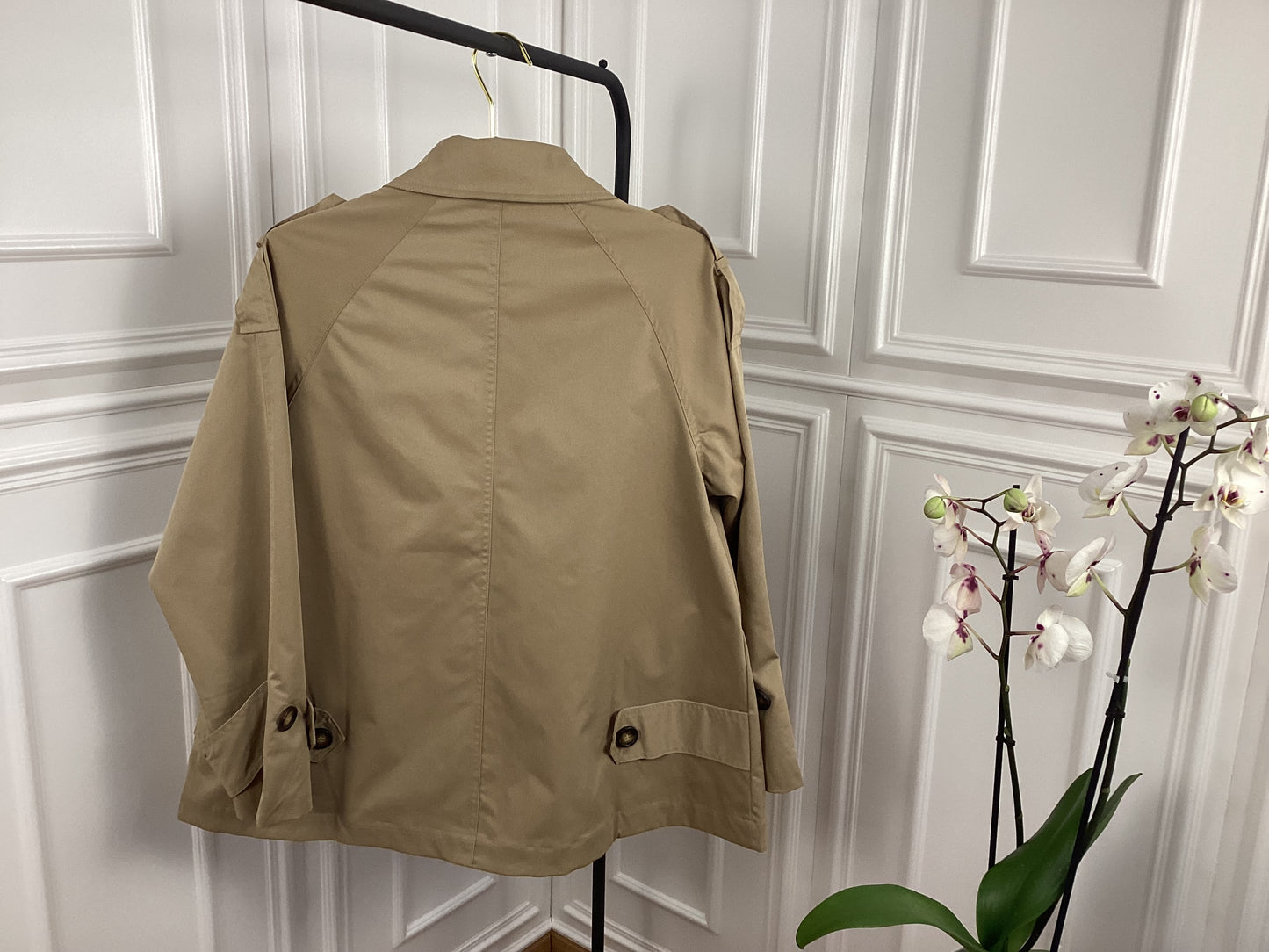 Trenchcoat kurz Jacke beige Frühling Damen Oversize Knöpfe