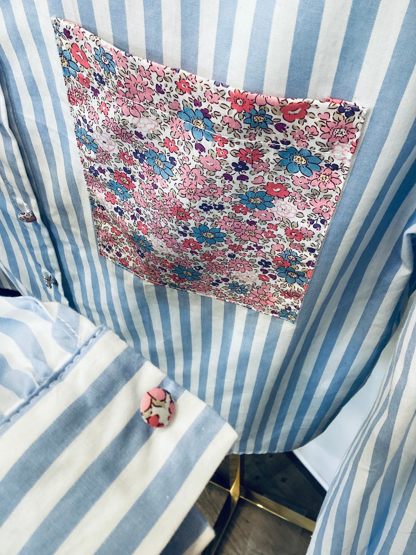 Bluse Hemd 🌸  mit Rüschen sky Blue gestreift