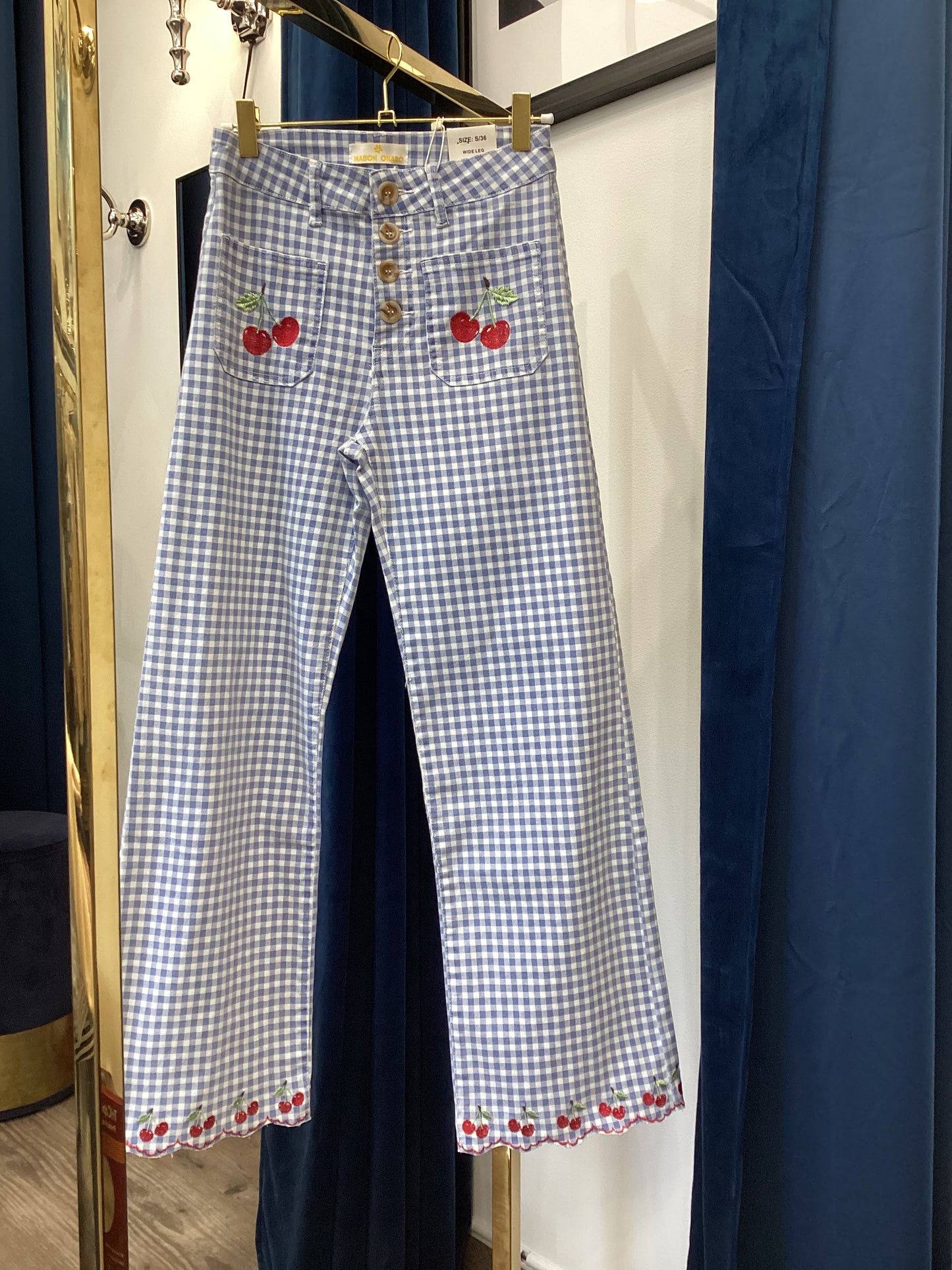 Wide Leg 7/8🍒 Damen Jeans Vanille Sky Blue kariert