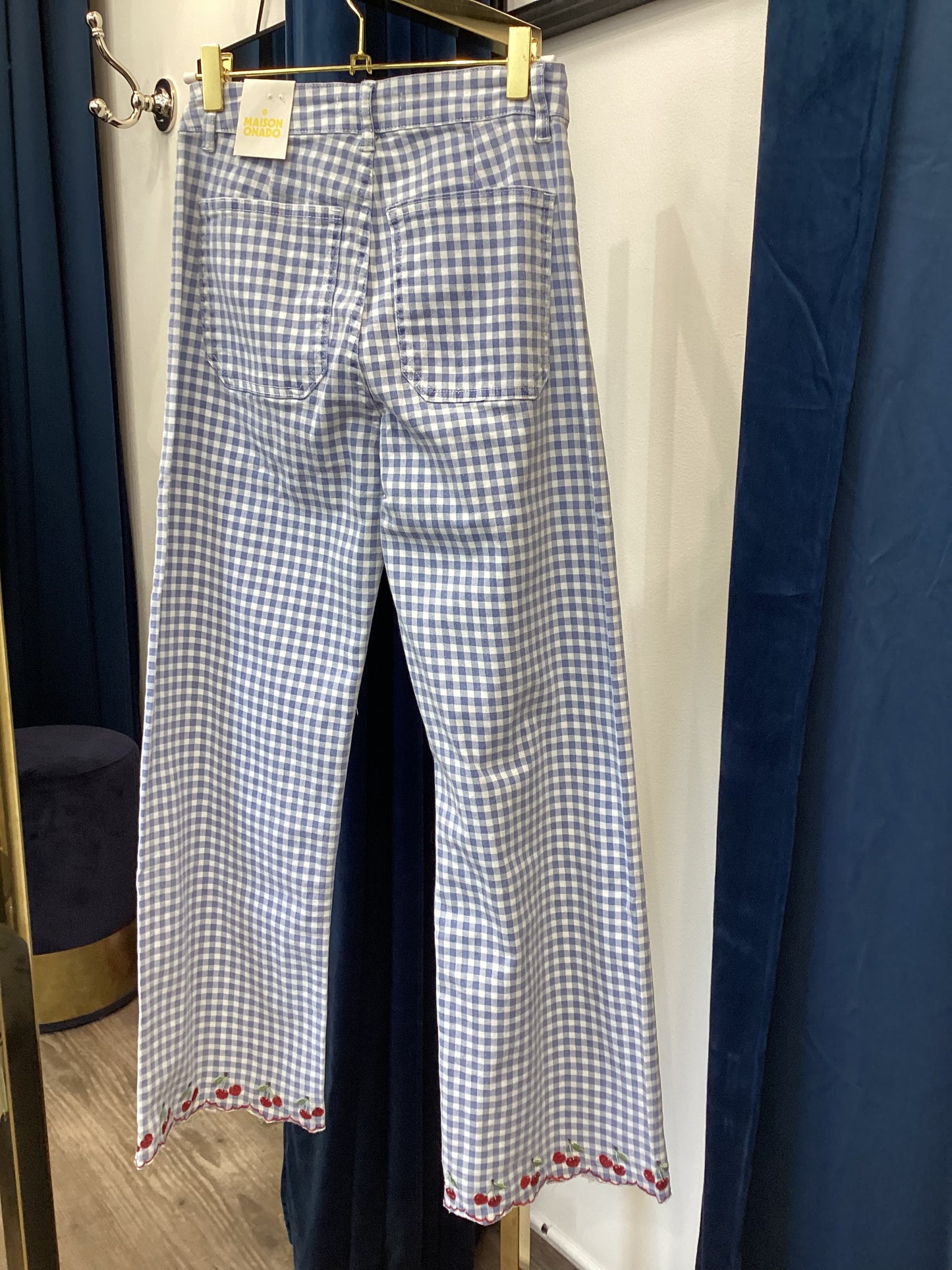 Wide Leg 7/8🍒 Damen Jeans Vanille Sky Blue kariert