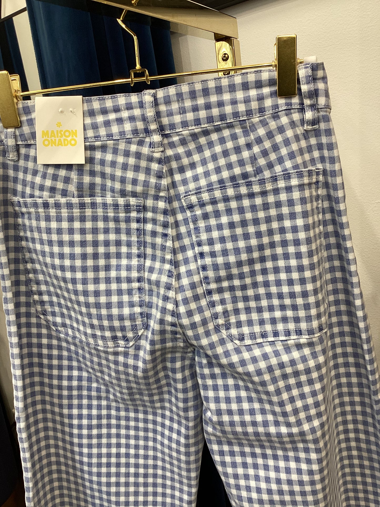 Wide Leg 7/8🍒 Damen Jeans Vanille Sky Blue kariert